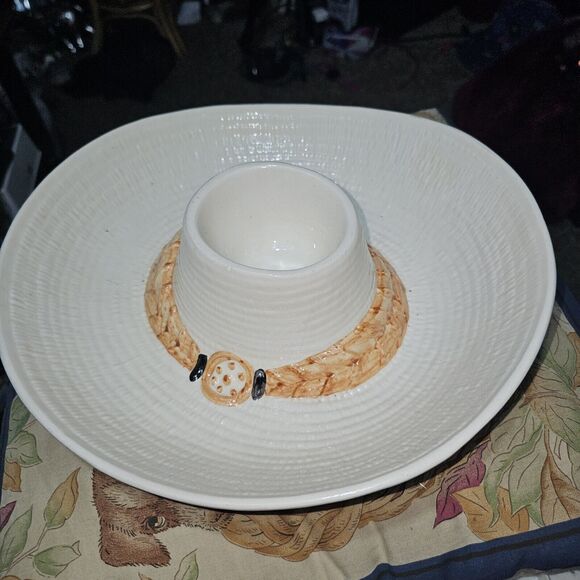 Mexican Sombrero Hat Chips And Dip Ceramic Bowl Unique Southwestern Style - Picture 3 of 7